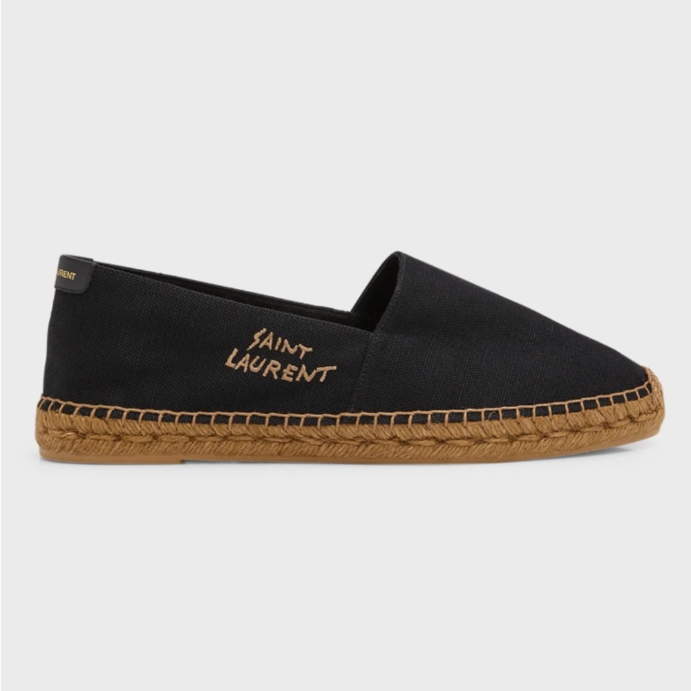 Authentic Saint Laurent Monogramme Embroidered Canvas Espadrilles 40 Black